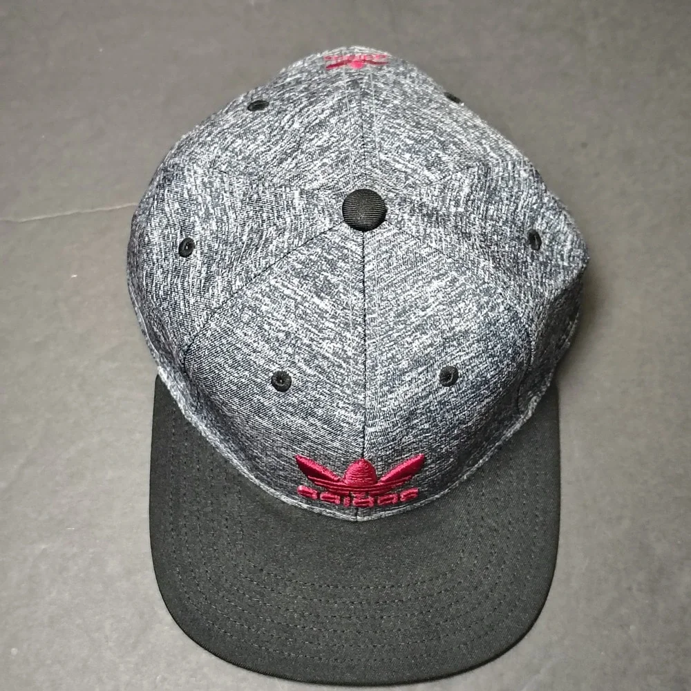 Adidas Hat Cap Snapback Grey Heather Trefoil Spellout Logo Flat Brim Adjustable